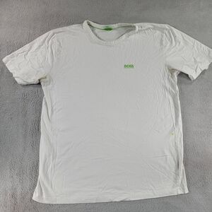 Hugo Boss Mens White T-Shirt with Green Logo